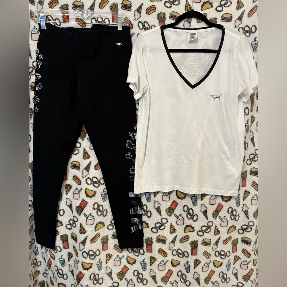Pink brand 2 piece rhinestone legging set.